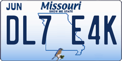 MO license plate DL7E4K