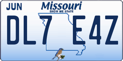 MO license plate DL7E4Z