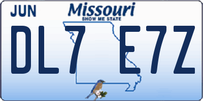 MO license plate DL7E7Z