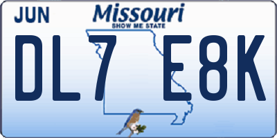 MO license plate DL7E8K