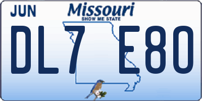 MO license plate DL7E8O
