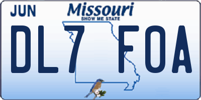 MO license plate DL7F0A