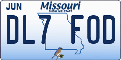 MO license plate DL7F0D