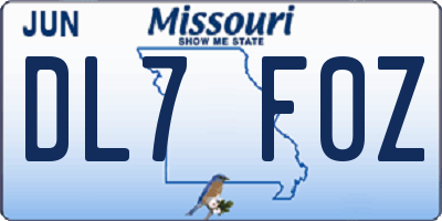 MO license plate DL7F0Z