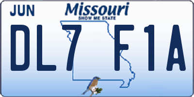 MO license plate DL7F1A