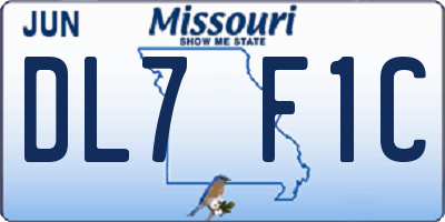 MO license plate DL7F1C