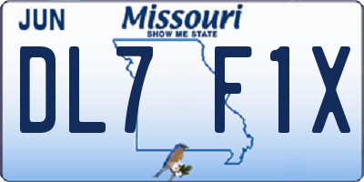 MO license plate DL7F1X
