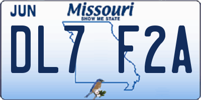 MO license plate DL7F2A