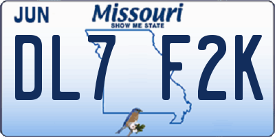 MO license plate DL7F2K