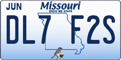 MO license plate DL7F2S