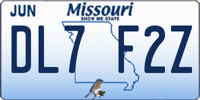 MO license plate DL7F2Z