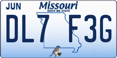 MO license plate DL7F3G