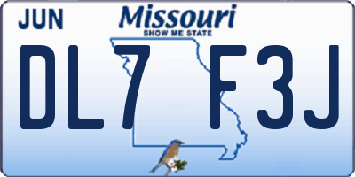 MO license plate DL7F3J