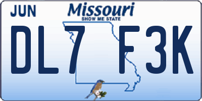 MO license plate DL7F3K