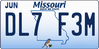 MO license plate DL7F3M