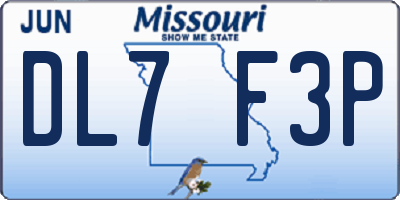 MO license plate DL7F3P