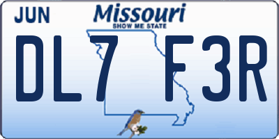 MO license plate DL7F3R
