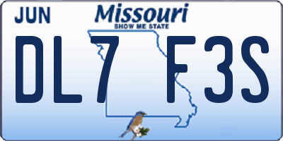 MO license plate DL7F3S