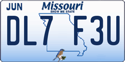 MO license plate DL7F3U