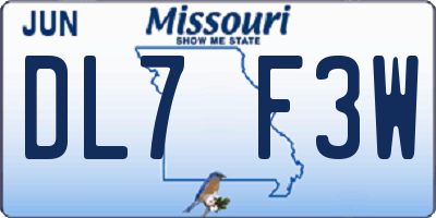 MO license plate DL7F3W
