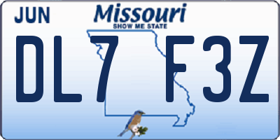 MO license plate DL7F3Z