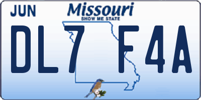 MO license plate DL7F4A