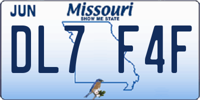 MO license plate DL7F4F