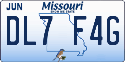 MO license plate DL7F4G