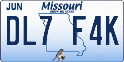 MO license plate DL7F4K