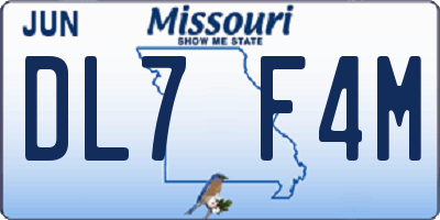 MO license plate DL7F4M