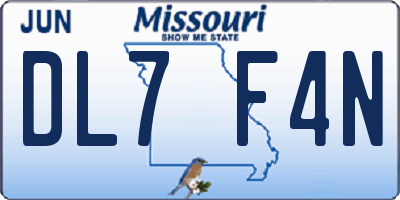 MO license plate DL7F4N