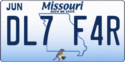 MO license plate DL7F4R