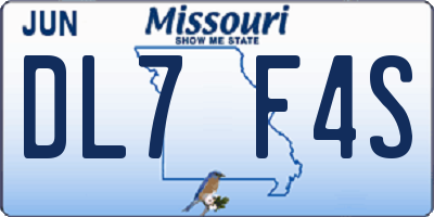 MO license plate DL7F4S