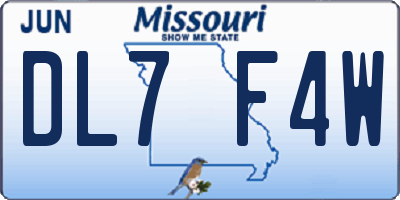 MO license plate DL7F4W