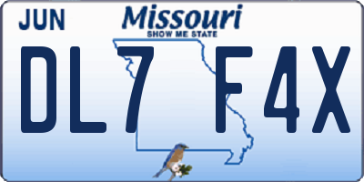 MO license plate DL7F4X