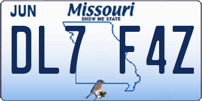 MO license plate DL7F4Z