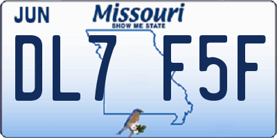 MO license plate DL7F5F