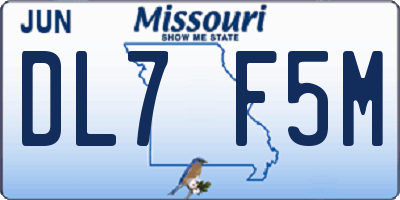 MO license plate DL7F5M