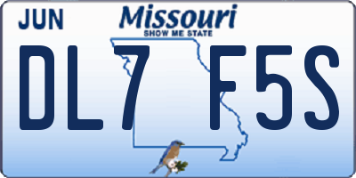 MO license plate DL7F5S
