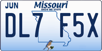 MO license plate DL7F5X