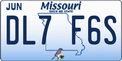 MO license plate DL7F6S