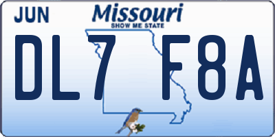 MO license plate DL7F8A