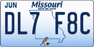 MO license plate DL7F8C