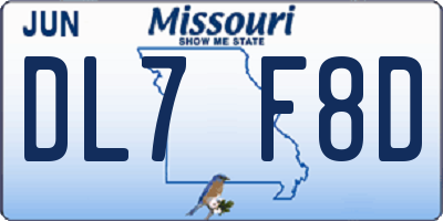 MO license plate DL7F8D