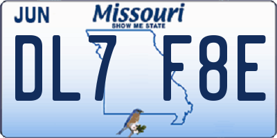 MO license plate DL7F8E