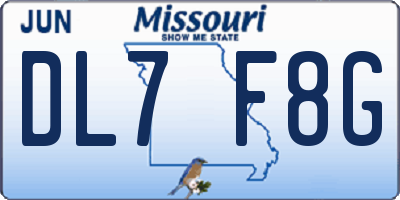 MO license plate DL7F8G