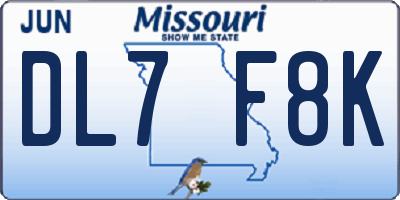 MO license plate DL7F8K