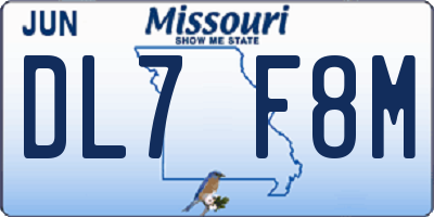 MO license plate DL7F8M