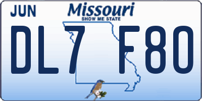 MO license plate DL7F8O