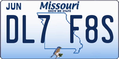 MO license plate DL7F8S